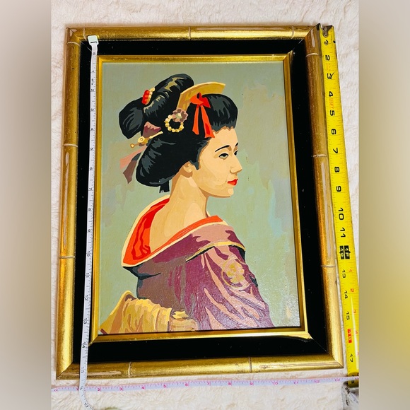 Geisha oil painting. Vintage. Frame size is 17 x 13 x 1 inches. - Picture 2 of 4